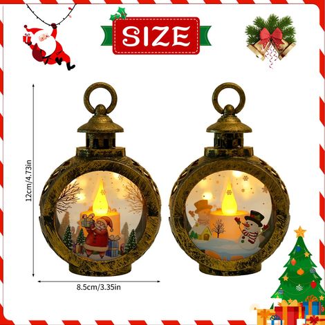 Lanterne de Noël, lot de 2 lanternes décoratives, lanterne de Noël enneigée, guirlande lumineuse de Noël, lanterne en forme de Père Noël et de bonhomme de neige, pour Noël, Halloween, le Ramadan, déco (1/3)