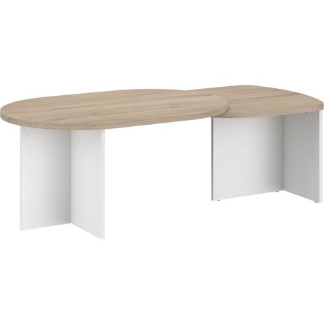 Tables basses gigogne plateaux arrondis aspect bois piétement blanc - TIFFENE (1/5)