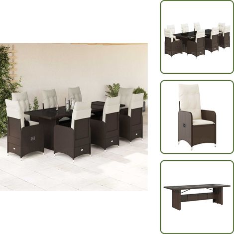9-tlg. Garten-Bistro-Set mit Kissen Braun Poly Rattan - Bistro Set - Bistro Sets - Bistroset - Garten Bistro Set (1/5)