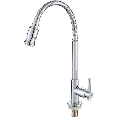 Rotatif Cuisine Bar Salle de Bains Robinet d'évier Simple Eau Froide Cou Flexible Lavage Jardin extérieur d'application 360 (1/5)