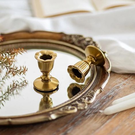 Vintage Kerzenhalter 2er-Set Messing Kleine Stabkerzenhalter Goldfarben für Retro-Tischdekoration Hochzeit Wohnzimmer Weihnachten (1/5)