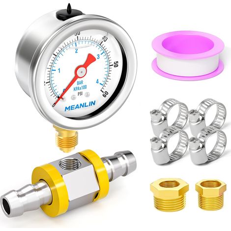 04BAR/60PSI Glycerine Filled Stainless Steel Fuel Pressure Gauge 1/8" BSP 1.5" DIAL FACE, with 1/2" Fuel Line Pressure Adapter, Bottom Mount (1/5)