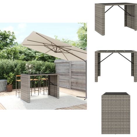 Table de bar et dessus en verre gris 145x80x110 cm poly rotin - Table De Bar - Table De Jardin - Mobilier De Jardin - Table En Verre - Table Résistante Aux Intempéries (1/5)