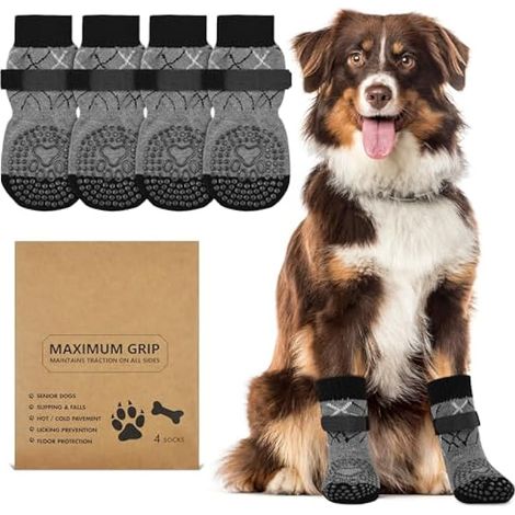 2 paires de chaussettes antidérapantes pour chien, protections de pattes avec grips, chaussures de marche pour pattes blessées, chaussettes anti-léchage, pour chiens âgés, sol intérieur/extérieur en b