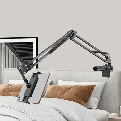 Faltbarer Handy- und Tablet-Halter von NUODWELL, 360°-Drehung, kompatibel mit Geräten von 4,7 bis 12,9 Zoll, für Bett, Schrank, Tisch, Bücherregal, Metall/ABS, Schwarz (1/5)