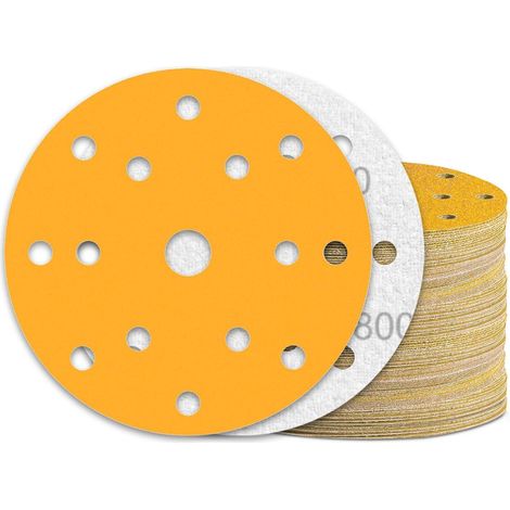 Schleifpapier 150mm Klett 15 Loch-Gelb 60 Stück Körnung 800 (1/5)
