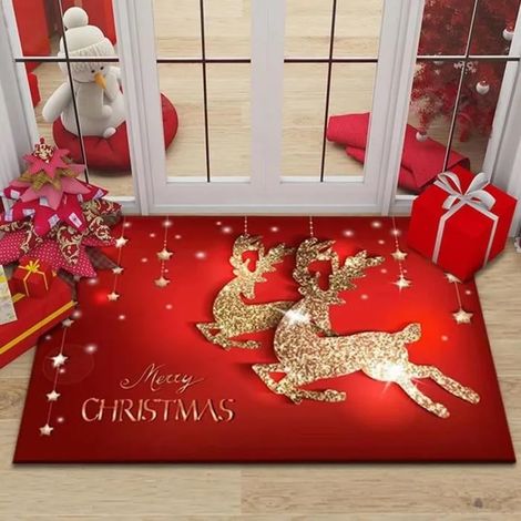 Tapis de Sol de Noël,Motif de Noël de Décor à la Maison D'intérieur de Tapis de Paillasson de Noël, Salle Chambre Tapis 40 x 60cm (1/4)
