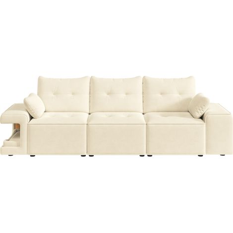 Divano modulare 3 posti in velluto con contenitore e nicchie imbottite per animali, beige (1/5)