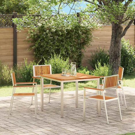 Silla de Jardín 4 pcs Madera de teca sólida y acero inoxidable (1/5)