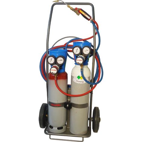 Castolin – Chalumeau Castoflam SIO – Kit de soudage et découpe à flamme – Bouteille oxygène 1 m³ et acétylène 0,8 m³ – Prêt à l'emploi avec raccords de sécurité
