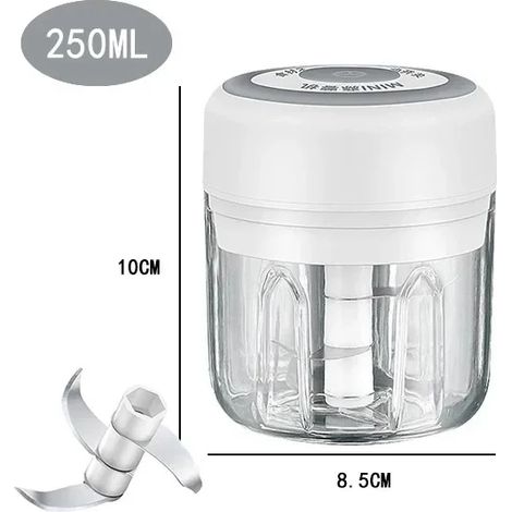 (105-Blanc 250 ml) Hachoir à ail rechargeable par USB, mini hachoir électrique puissant, broyeur d'ail portable, hachoir de cuisine unisexe (1/5)