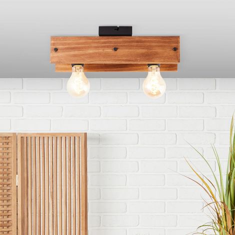 BRILLIANT Lampe, Calandra Deckenleuchte 2flg schwarz/holzfarbend, 2x A60, E27, 42W, Holz aus nachhaltiger Waldwirtschaft (FSC) (1/5)