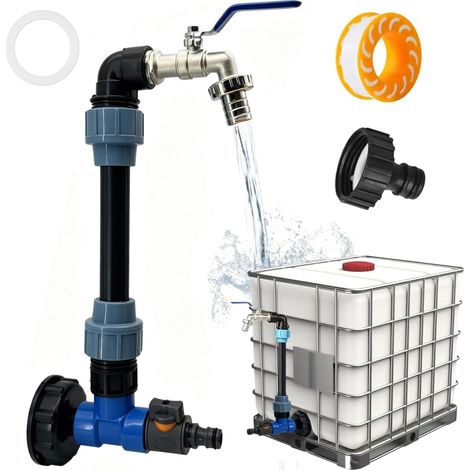 Robinet Cuve 1000L,Raccord Cuve 1000 litres,Robinet IBC Col de Cygne de Cuve,2 In 1 Adaptateur de Réservoir IBC S60x6,Filetage Grossier 3/4'' Raccord,pour réservoir d'eau (1/5)