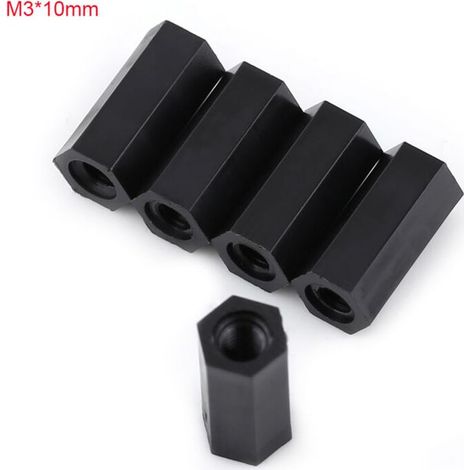 100 pièces Noir Femelle entretoise PA66 Nylon entretoise entretoise Accessoires en Nylon M3 Femelle x M3 Femelle hexagonale filetée entretoise entretoise(M3x10) (1/4)