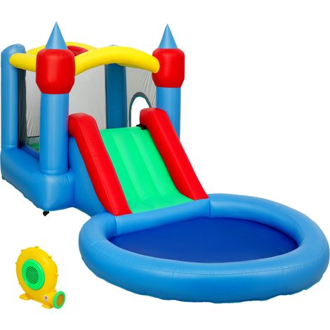 Château gonflable 415 x 205 x 190 cm avec panier à balle glissante, gonflateur et sac pour intérieur et extérieur