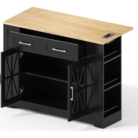 Isola cucina mobile pieghevole 120 cm in MDF con prese AC USB e ruote MODENUIT (1/5)