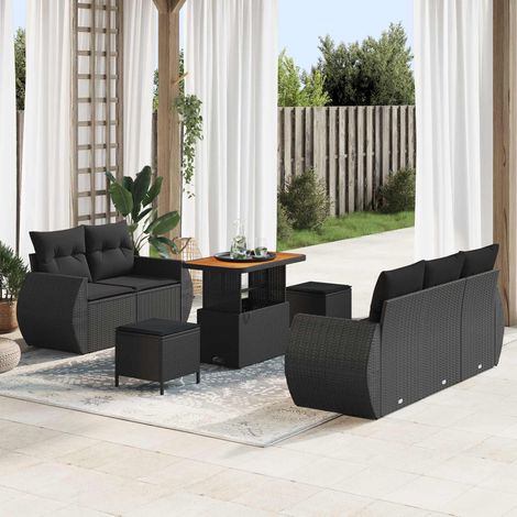 Gartensofa-set 8 pcs Schwarz Poly-Rattan (1/5)