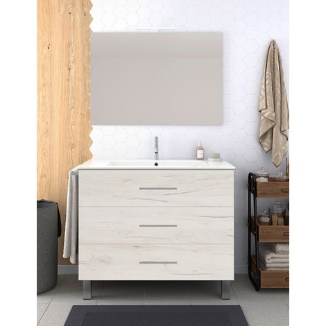 Conjunto de Baño Ribera de 3 cajones - 7 colores distintos -15 medidas - incluye mueble, lavabo y espejo - Blanco nórdico 60 x 45 cm (1/3)