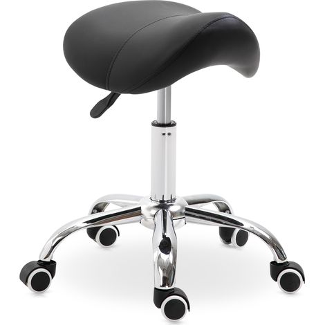 Tabouret roues pivotant 52x53x49-61 cm noir, hauteur réglable, selle esthétique, dentiste coiffure, pro pratique
