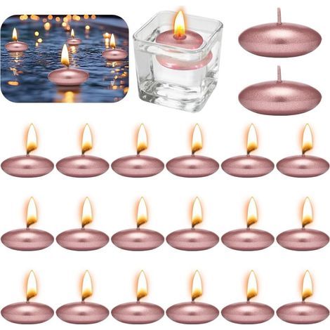 Pack of 20 Floating Candles Metal Candles Rose Gold Unscented Floating Candles Metallic 37 mm Decorative Floating Candles for Wedding Pool Parties Spa Bathtubs Valentine's Day Christmas Decoration (1/5)