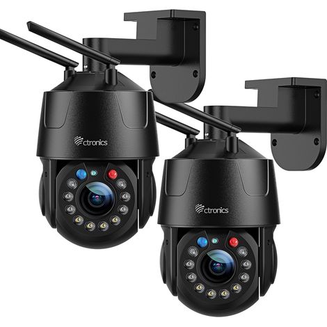Ctronics 5MP Caméra Surveillance WiFi Extérieure 10x Optique Zoom Caméra IP PTZ Suivi Auto avec Zoom & Croisière Détection Humaine Vision Nocturne 100M Sirène & Alarm Lumière Lot de 2
