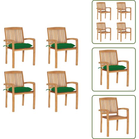 Sillas de jardín de teca - vidaXL Sillas de jardín apilables 4 uds madera de teca con cojines - Sillas de jardín con cojines
