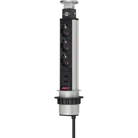 Brennenstuhl 1396200013 Steckdosenturm 3fach Aluminium, Schwarz Schutzkontakt 1 St.