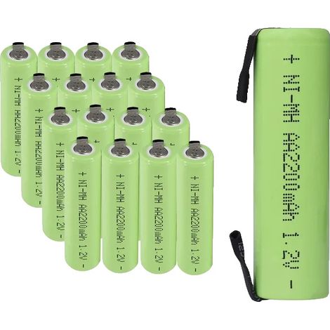 Pilas recargables AA, capacidad de 2200 mAh, seguras y fiables, 16 unidades. (1/2)