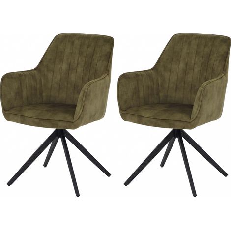 Lot de 2 chaises de salle à manger HWC-L79, chaises de cuisine avec accoudoirs pivotants et mécanism (1/2)