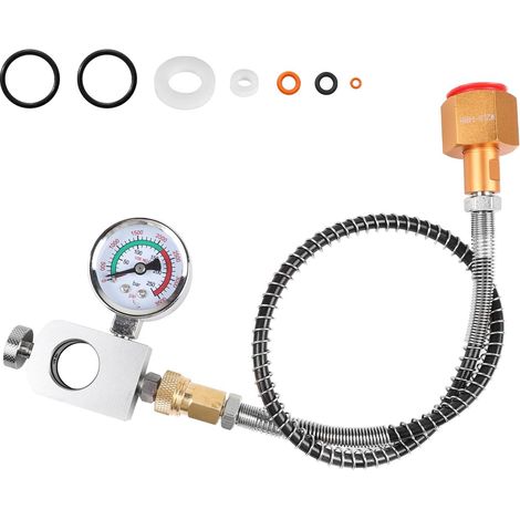 Adaptador de CO2 para manguera de alta presión con manómetro de 3000 PSI, adaptador de transferencia de CO2 para W21.8-14 (DIN477), adaptador de conexión rápida, adaptador de manguera de recarga, mang (1/5)