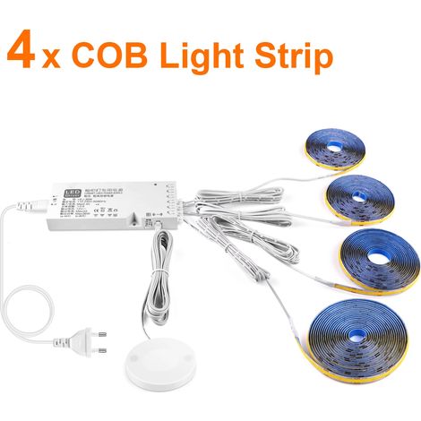 (4 bandes, lumière naturelle, 1 m) Bande lumineuse LED COB à intensité variable par détection de gestes – décoration murale avec grille acoustique intégrée (1/4)