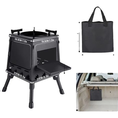 Hornilla de camping, diseño portátil, soportes ajustables para ollas, color negro. (1/2)