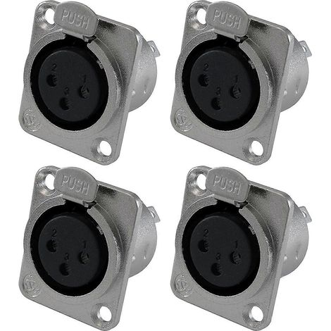 XLR Female Jack 3 Pin - Panel Mount Jacks D Series Size XLR-F -4 PACK (1/4)