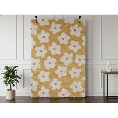BOBOCHIC - Tapis poils courts SUZY motif fleur  120x170 Jaune (1/5)