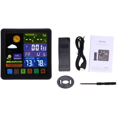Wireless Weather Clock Multi-Function Touch Screen Color Display Indoor and Outdoor Temperature Humidity Weather Forecast with Backlight - (1/5)