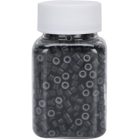 Anneaux de fixation pour extensions capillaires en aluminium avec doublure silicone, perles micro et boucles - Noir (1/5)