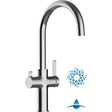 Robinet de Cuisine Mitigeur 4 Voies chromé pour système de carbonatation et filtration/purification d'eau bec U pivotant 360 - FC - VIZIO (1/5)