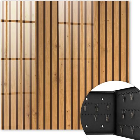 Armoire à clés - (30 cm x 30 cm) - Boîte à clés murale - Coffret de rangement pour clés - Couleur noire - Ouverture vers la droite - Pour maison et bureau - Mur en bois (1/5)