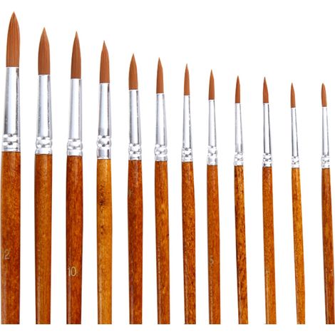 Ensemble de 12 Pinceaux à Poils Nylon pour Aquarelle et Peinture à l'Huile avec Manche en Bois (1/5)