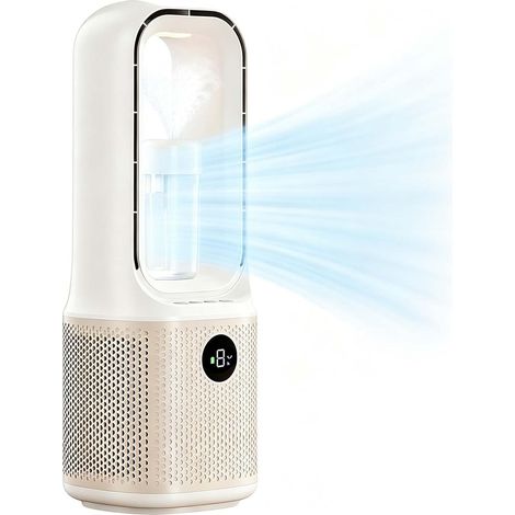Ventilador de torre sin aspas 3 en 1 de 36 x 14,6 cm, mini ventilador enfriador de aire recargable por USB de 3500 mAh con humidificador y 9 velocidades para dormitorio, oficina o camping. (1/5)