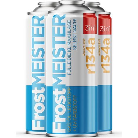 FrostMEISTER 3en1 400ml – 3 canettes GAZ R134a pour climatisation – Remplissage rapide et étanchéité – Compatible véhicules 1995-2016 (1/4)
