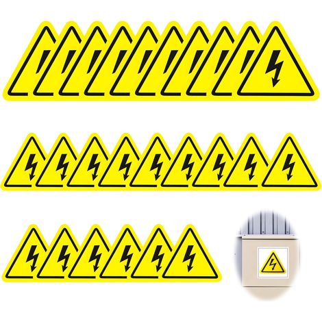 25 Pièces Signalétique Electricité Autocollant, 5cm 10cm Panneau Danger Électrique PVC Signe de Sécurité Panneau Triangulaires Adhésif Jaune pour Extérieure Intérieur d'Avertissement Electriques (1/5)