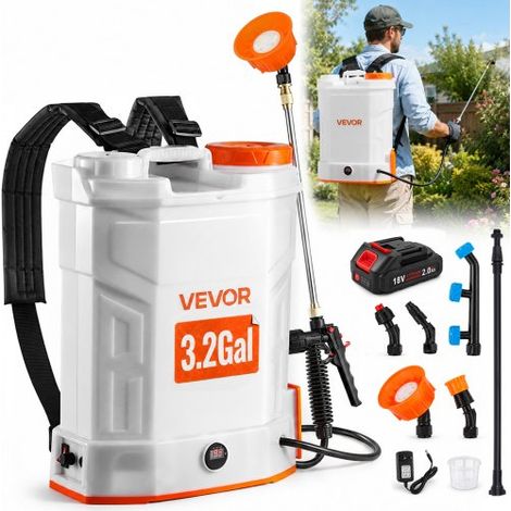 Pulvérisateur à Dos Électrique à Batterie 12 L, Réglable 0-6,2 bar, avec 2 Lances, 5 Buses, Batterie 18 V 2 Ah, Pulvérisateur Portable pour Jardin, Pelouse, Désherbage, Pulvérisation, Nettoyage (1/3)