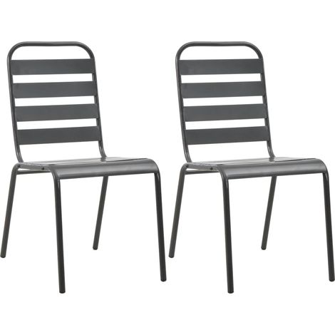 Lot de 2 Chaises de jardin empilables Chaises d'extérieur Fauteuil de Jardin Acier Gris 56125 (1/5)