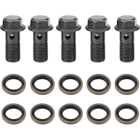 Boulon Banjo Frein Moto, 5 Pièces M10x1.25 M10x1.0 Kit Boulon Banjo et Rondelles Moto pour Étrier et Maître-Cylindre Frein (1/5)