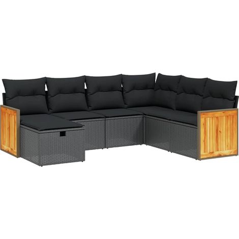 Set Divani da Giardino con Cuscini 7pz Nero Polyrattan vidaXL (1/4)