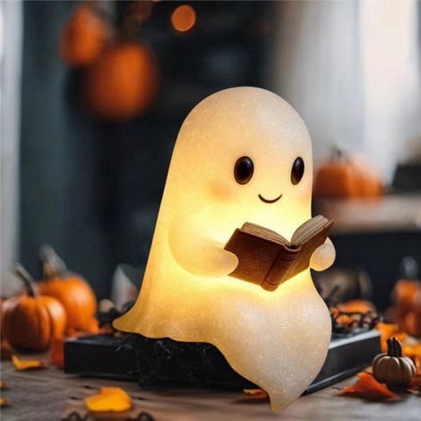 Lampe De Lecture Fantôme - Veilleuse LED 3D En Résine - Décoration Halloween Chambre Bureau - 15 Cm - 2 Pièces (1/5)