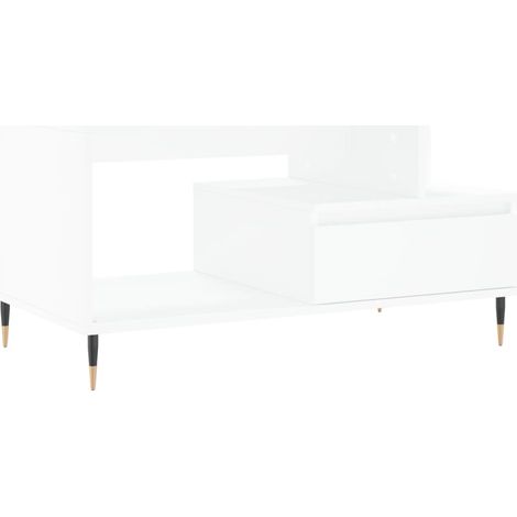 Tavolino con cassetto e ripiani design moderno 90 x 49 x 45 cm in legno ingegnerizzato bianco e metallo DEC037990