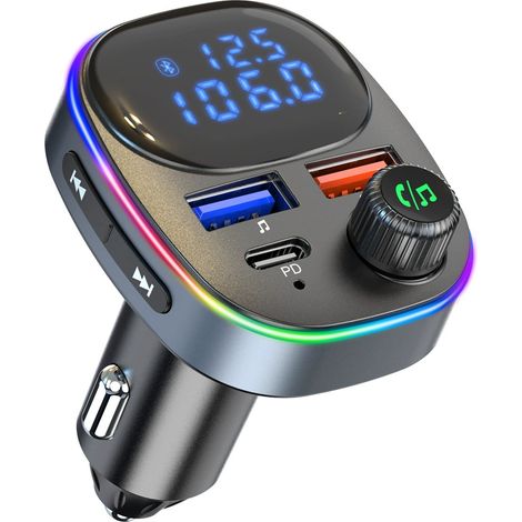 Transmisor FM Bluetooth, adaptador Bluetooth para coche PD 30W y QC 3.0, toma de encendedor Bluetooth 5.3 con pantalla LED, transmisor Bluetooth para coche, llamadas manos libres, escuchar música