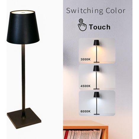 Lampe de table LED rechargeable tactile 1,5W IP44, noire 38cm